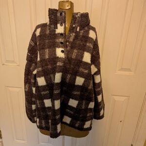 Ann Taylor Loft Buffalo Check Pullover With Button Snaps, Size Medium, NWOT